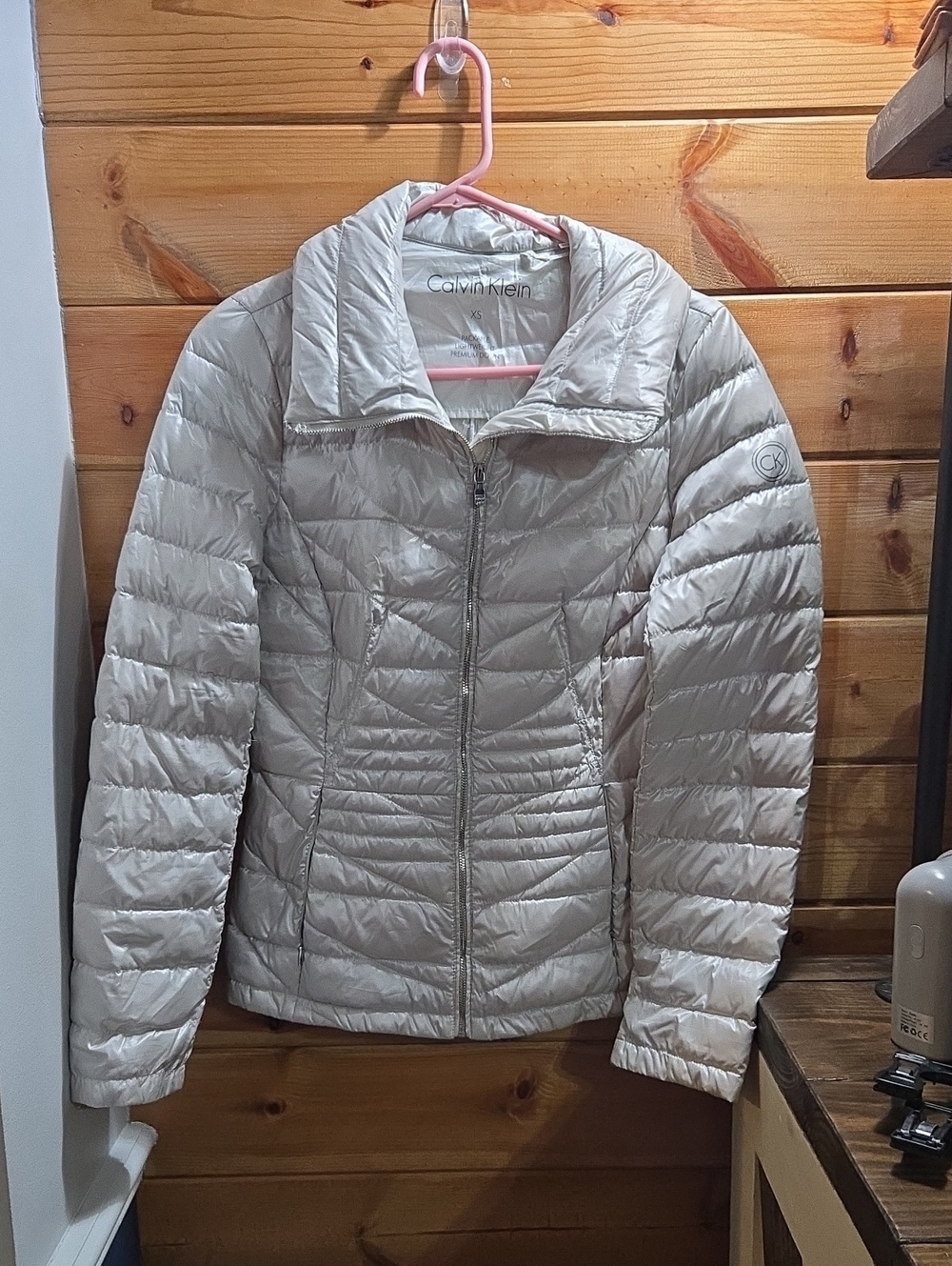 Calvin Klein Gray Lightweight Quilted Puffer Duck Down Jacket XS 0711